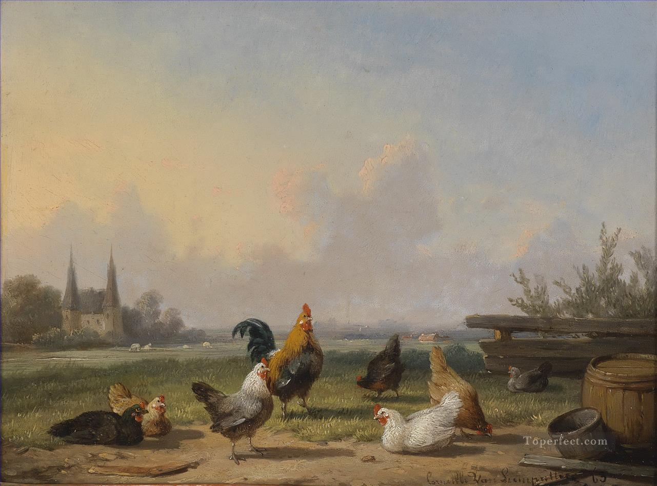 Cornelius van Leemputten Huhner Vor einer weiten Landschaft Ölgemälde